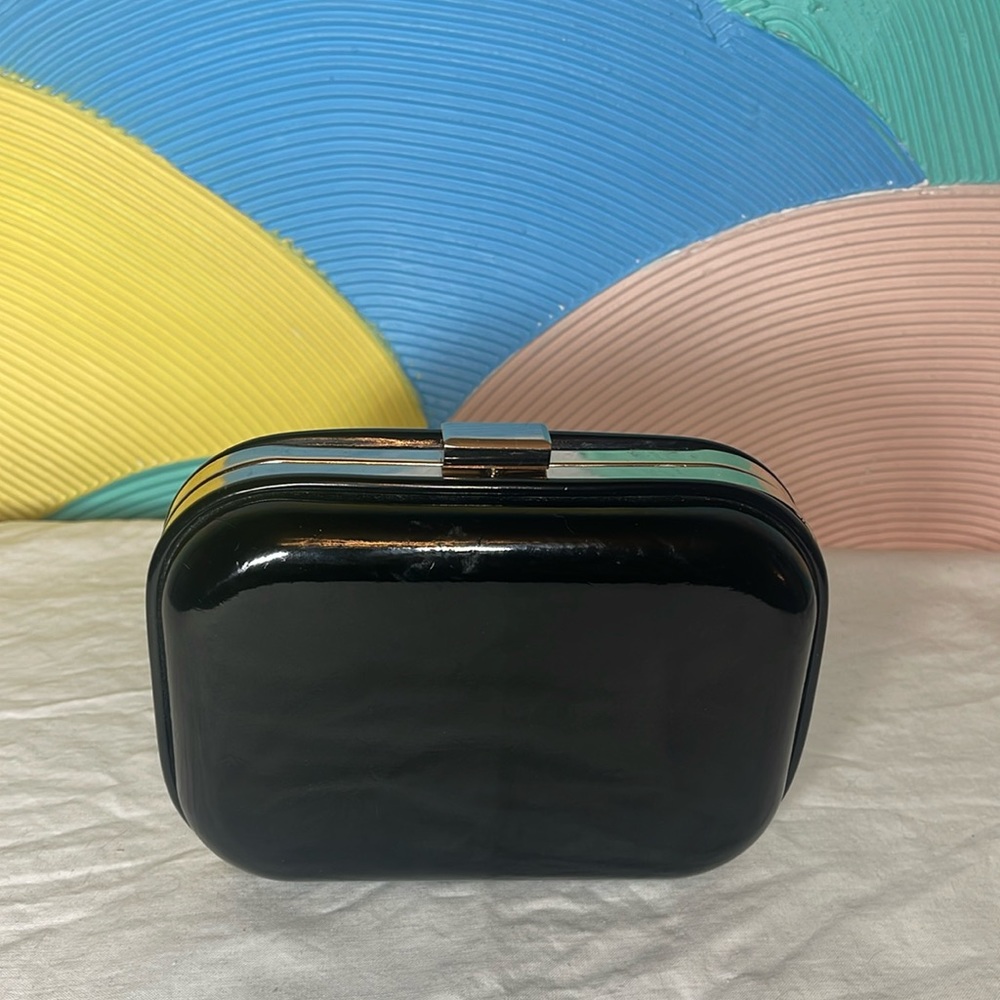 Black Pleather clutch gold hardware class new 7 inches